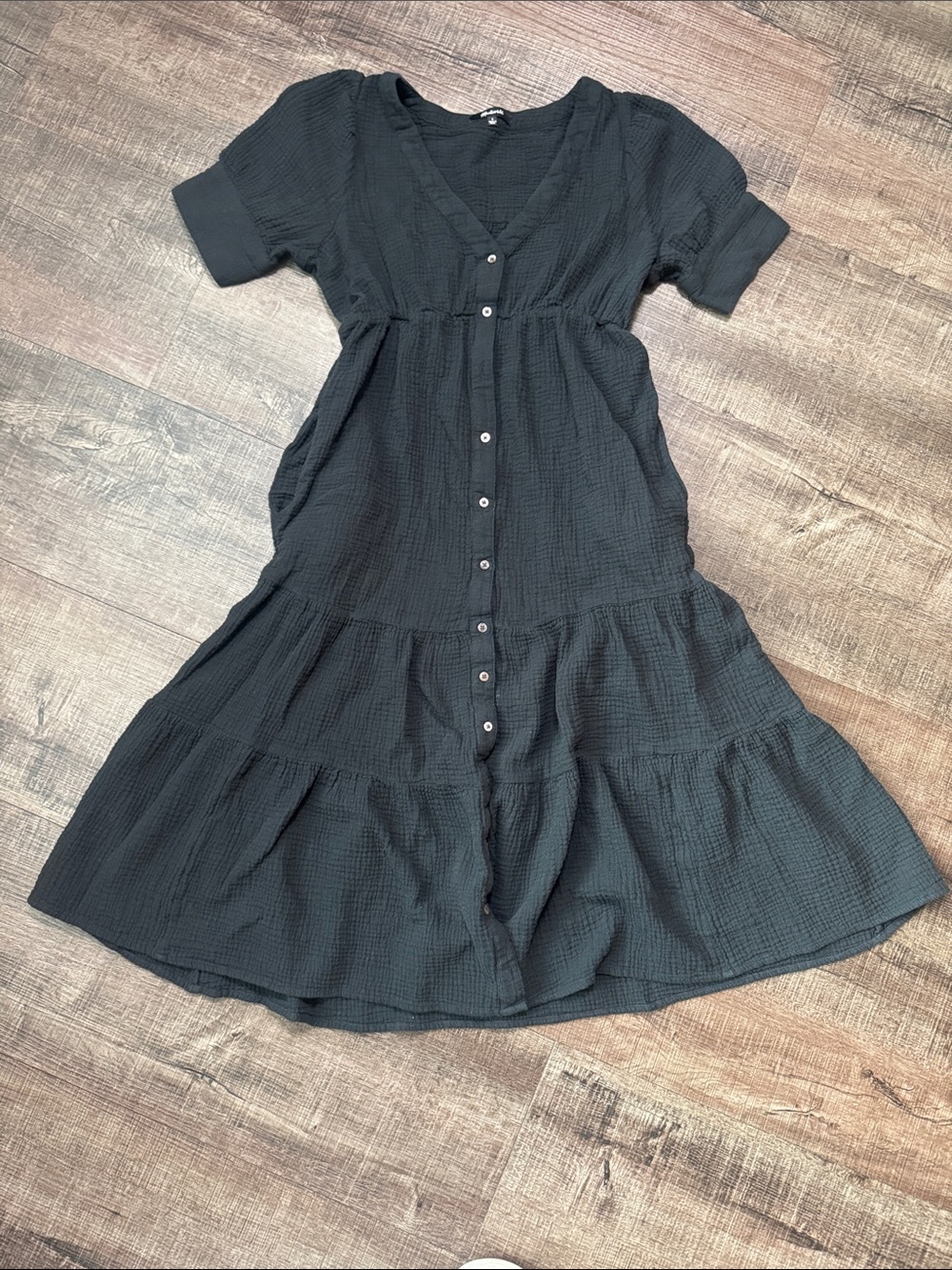 Madewell Black Button-Front Midi Dress